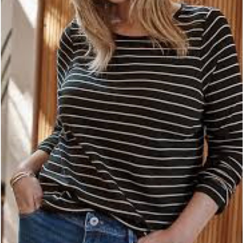 J.Jill black and white striped long-sleeve women's Pima cotton T-shirt - size XL